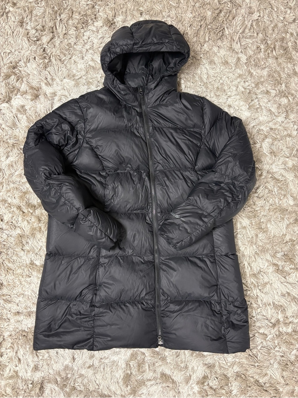 Eddie Bauer lightweight down Black Hooded Long Puffer Coat XXL